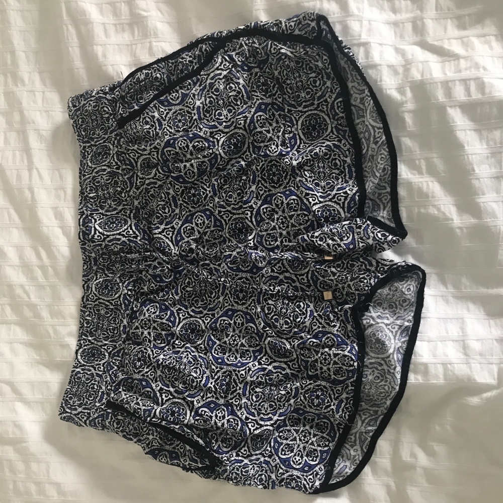 Patterned black,white and blue shorts